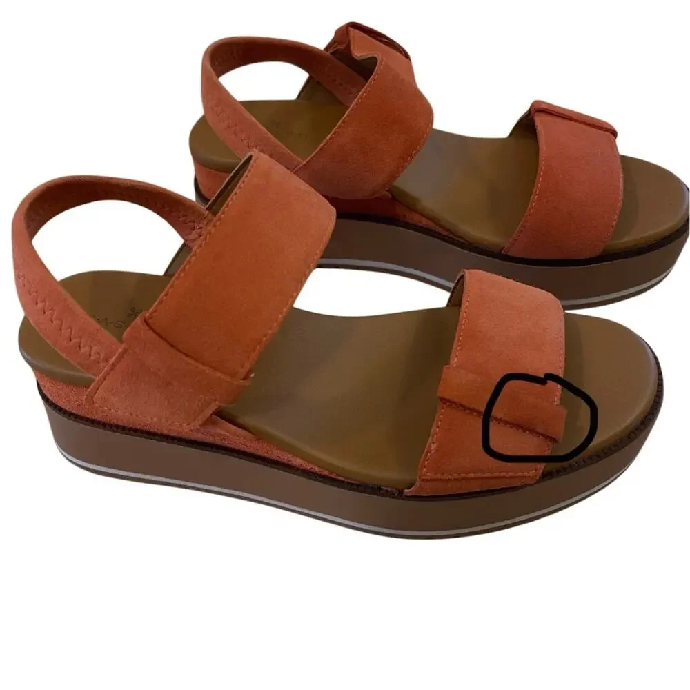 Caslon Briana Flaw Orange Suede Platform Wedge Slingback Sandals Womens 8M